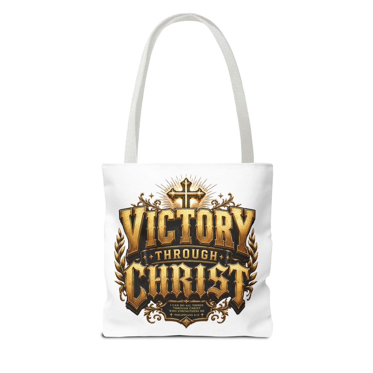 Victory Through Christ Tote Bag — Inspirational Christian Canvas Tote