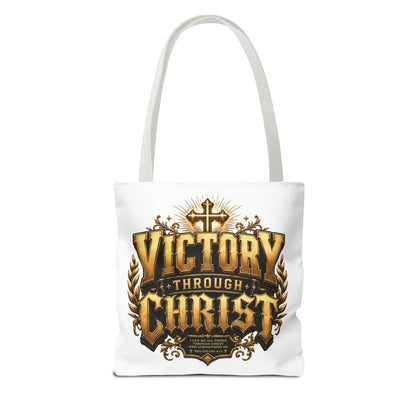 Victory Through Christ Tote Bag — Inspirational Christian Canvas Tote