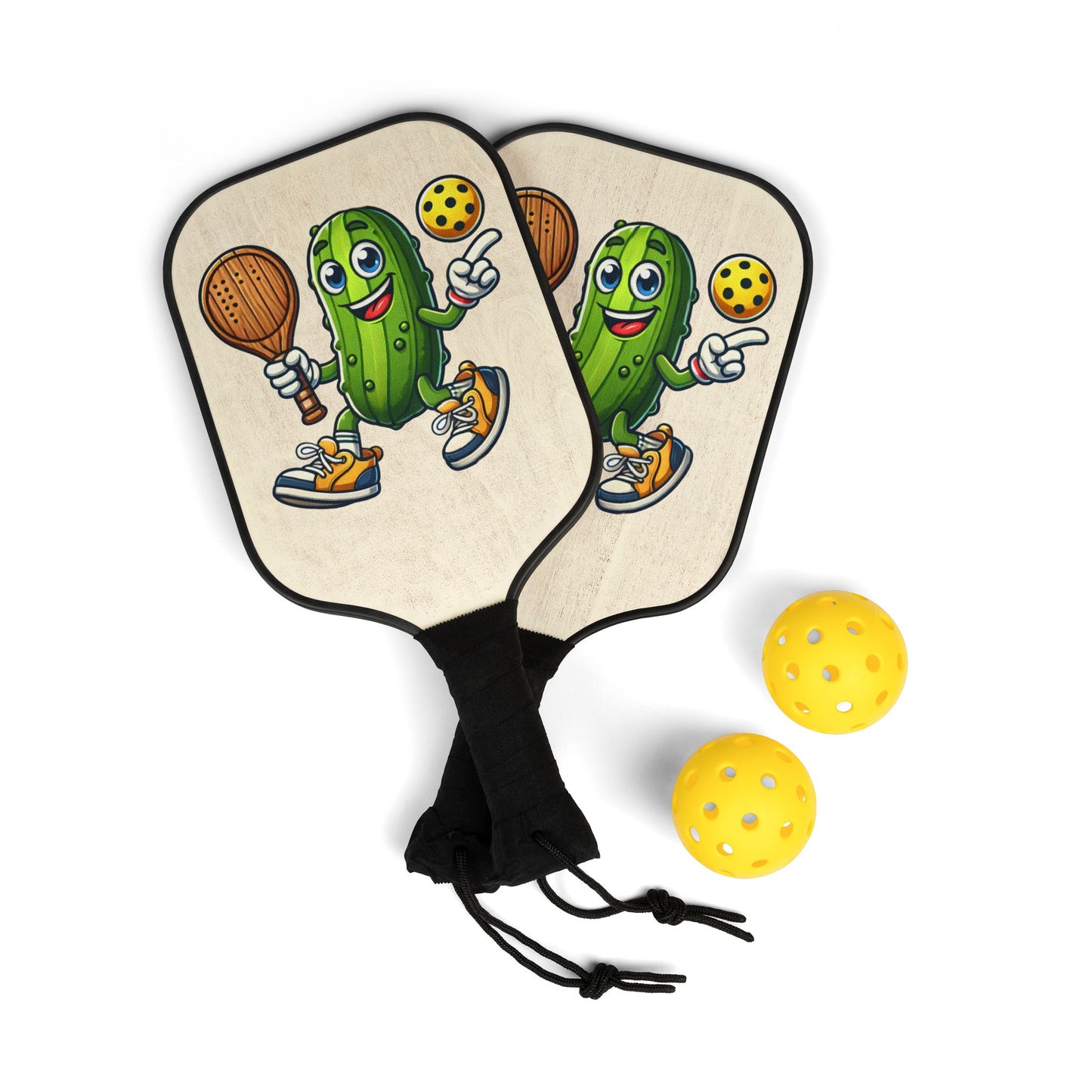 Pickleball Paddle Set — Fun Cartoon Pickle Player Design