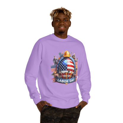 Labor Day Sweatshirt - American Flag Working Hands Design