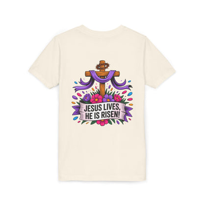 Youth Tee — "Jesus Lives, He Is Risen!" Easter Christian Tee