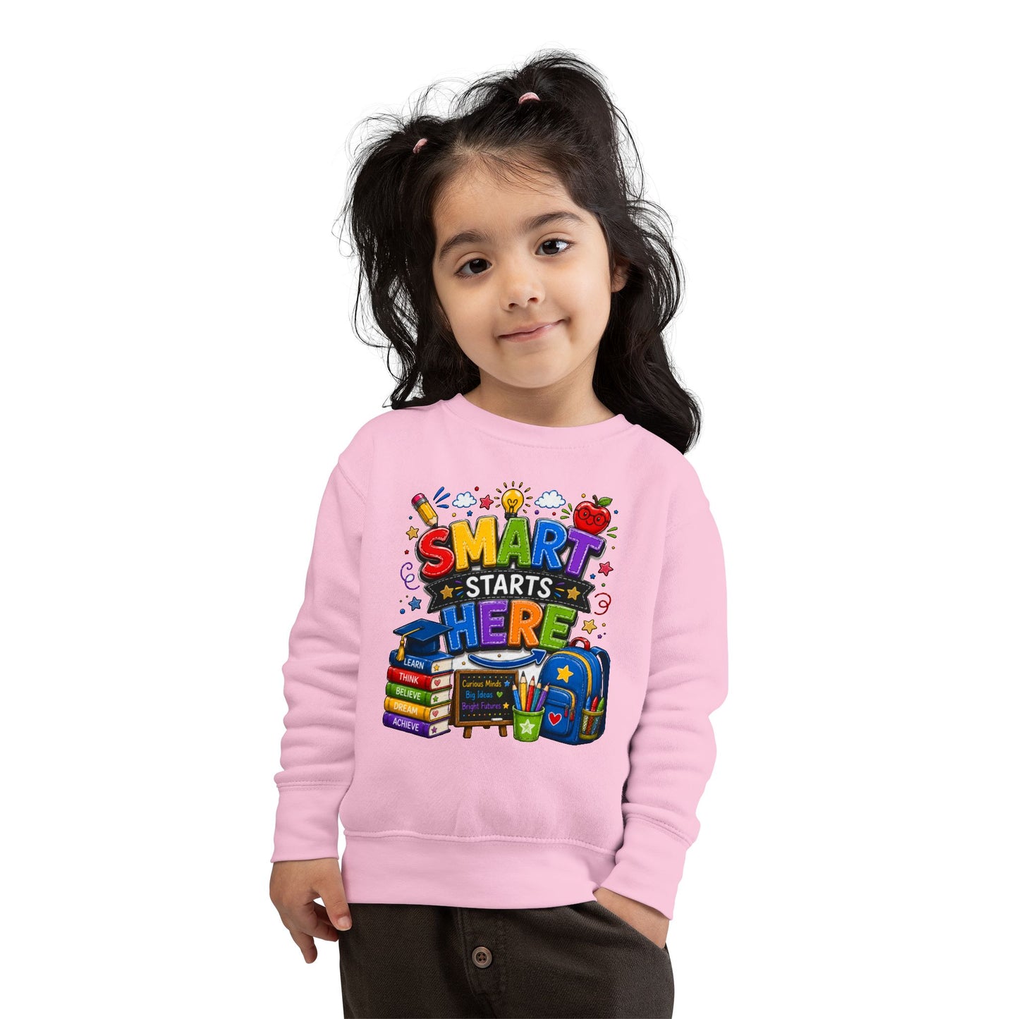 Toddler Sweatshirt — "Smart Starts Here" Back-to-School Kids Crewneck