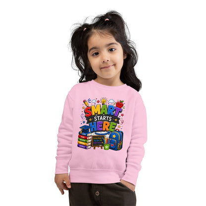 Toddler Sweatshirt — "Smart Starts Here" Back-to-School Kids Crewneck