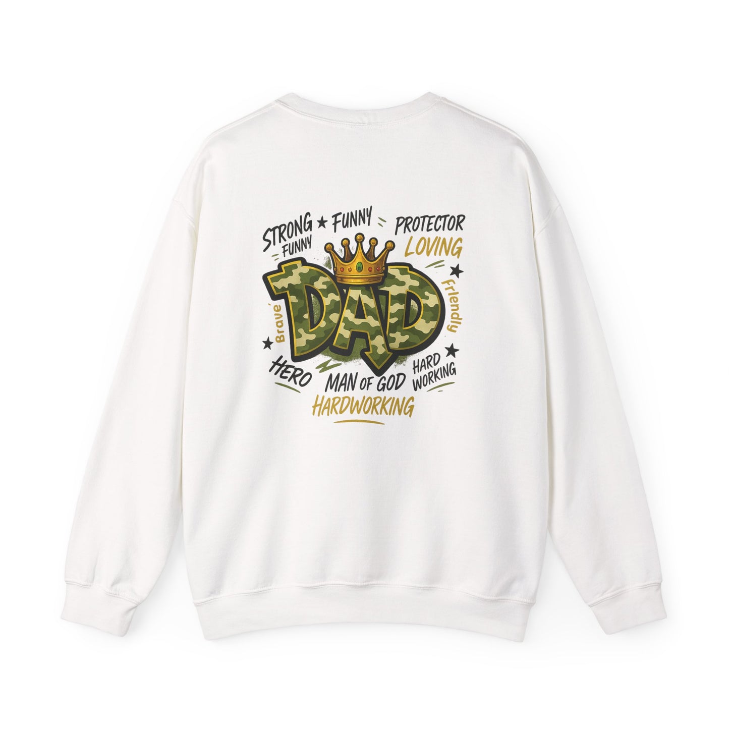 Dad Crown Crewneck Sweatshirt — "DAD" Camouflage Design, Loving, Hardworking Father Gift