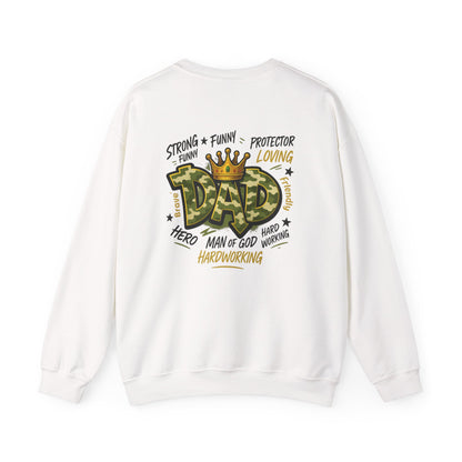 Dad Crown Crewneck Sweatshirt — "DAD" Camouflage Design, Loving, Hardworking Father Gift