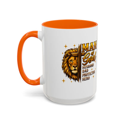 Man of God Lion Coffee Mug — 'Man of God' Religious Gift for Husband, Dad, Protector