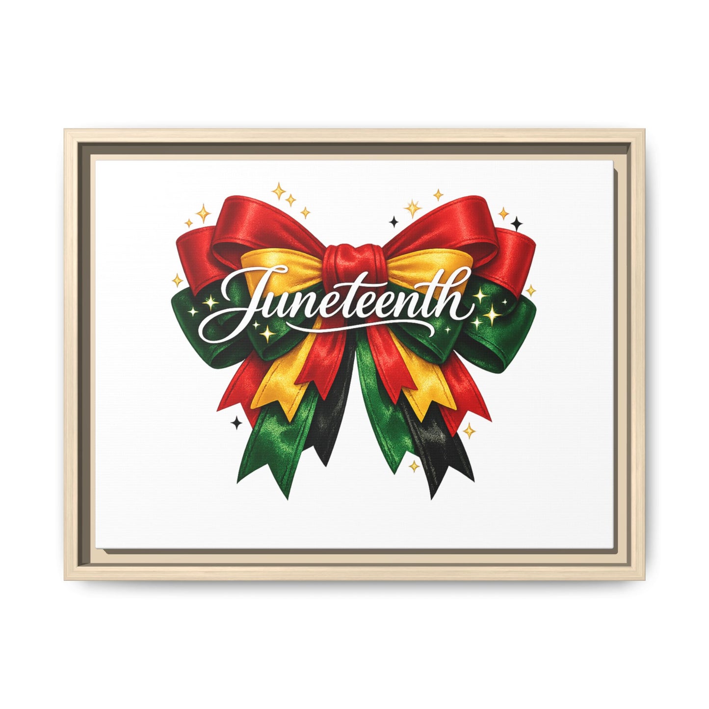 Juneteenth Framed Canvas Print – Festive Red, Green & Gold Ribbon Wall Art