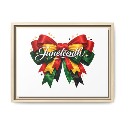 Juneteenth Framed Canvas Print – Festive Red, Green & Gold Ribbon Wall Art