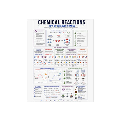 Chemical Reactions Educational Poster — Fine Art Science Chart for Classroom & Home