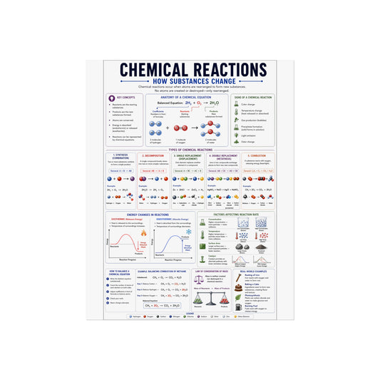Chemical Reactions Educational Poster — Fine Art Science Chart for Classroom & Home