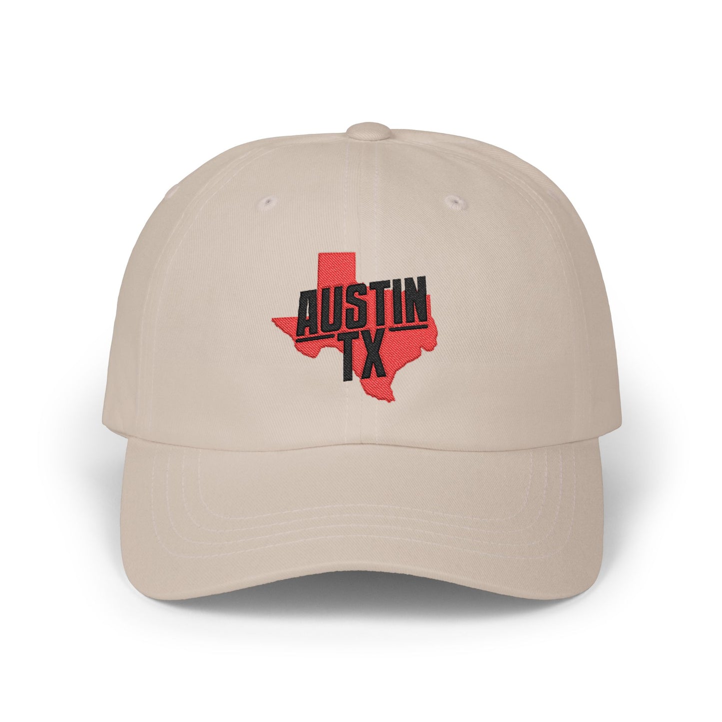 Austin TX Dad Cap — Red Texas Outline Embroidered Hat
