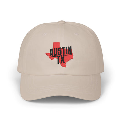 Austin TX Dad Cap — Red Texas Outline Embroidered Hat