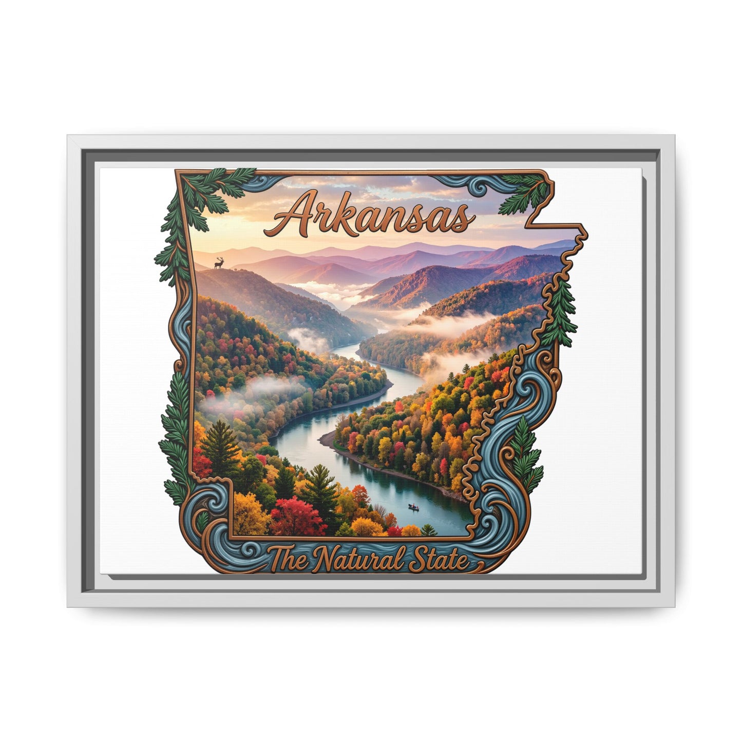 Arkansas Scenic State Map Canvas — "The Natural State" Framed Wall Art