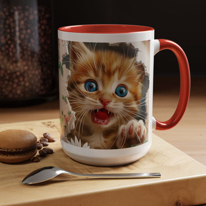 Cute Orange Kitten Accent Coffee Mug – Blue-Eyed Cat Catnip Design (11/15oz)