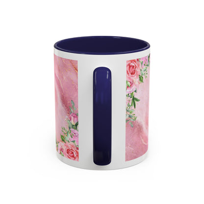 Mother’s Love Accent Coffee Mug — “A Mother's Love is the Heart of the Family” (Pink Floral, 11/15oz)