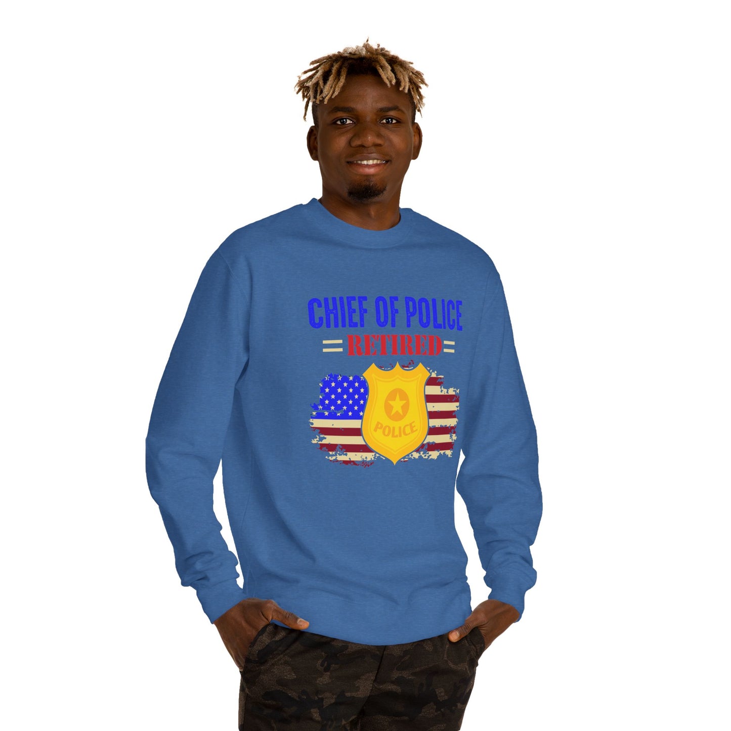 Retired Chief of Police Sweatshirt – American Flag Badge Tribute