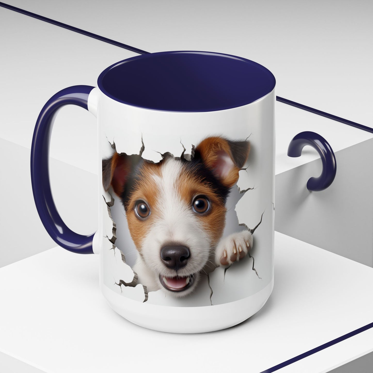 Jack Russell Puppy Peek Accent Coffee Mug – Cute Dog Rupture Design (11/15oz)