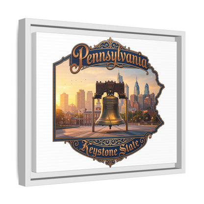 Pennsylvania Keystone State Framed Canvas Wall Art — Liberty Bell & Philadelphia Skyline