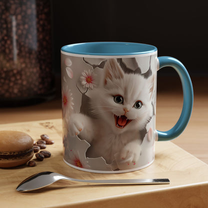 Cute Kitten Floral Accent Coffee Mug – Cat Lover Ceramic Mug (11/15oz)