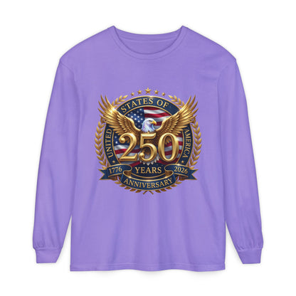 250 Years Anniversary Long Sleeve T-Shirt — USA Bicentennial 1776–2026 Eagle Emblem