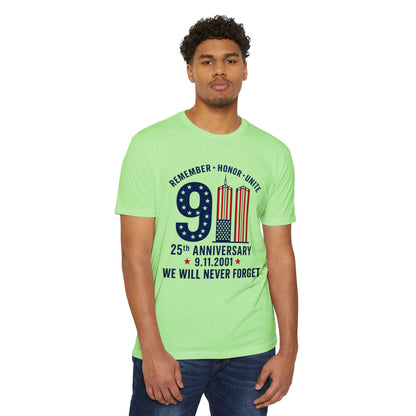 9/11 Memorial T-Shirt – "Remember Honor Unite" 25th Anniversary We Will Never Forget