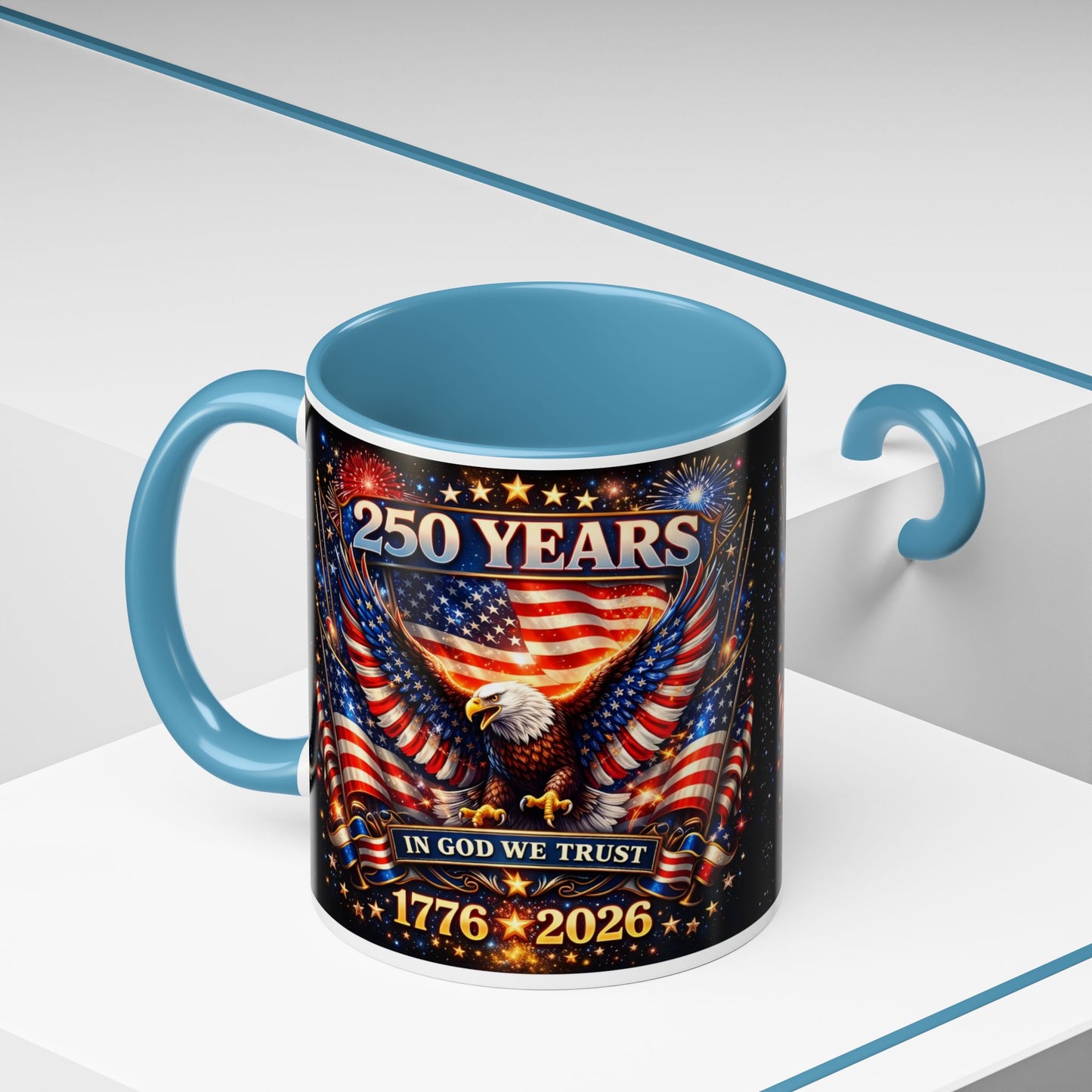 250 Years 1776–2026 Eagle American Flag Accent Coffee Mug — Patriotic Independence Day Gift (11/15oz)