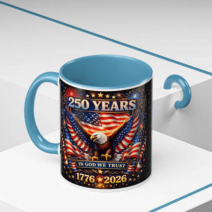 250 Years 1776–2026 Eagle American Flag Accent Coffee Mug — Patriotic Independence Day Gift (11/15oz)