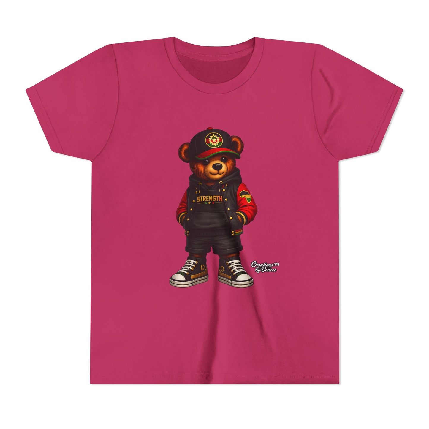 Kids Teddy Bear Streetwear Tee — 'Strength' Graphic Youth T-Shirt