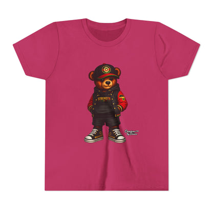 Kids Teddy Bear Streetwear Tee — 'Strength' Graphic Youth T-Shirt