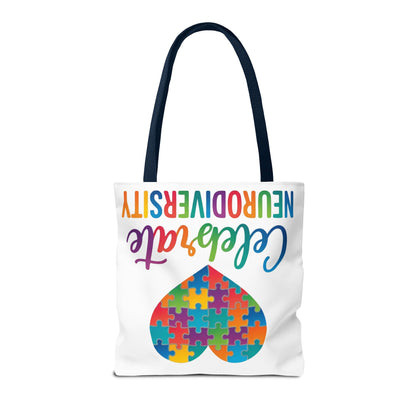 Celebrate Neurodiversity Tote Bag – Rainbow Puzzle Heart Awareness Tote
