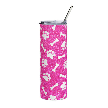 20oz Pink Paw Print Tumbler – Dog Bone & Paw Stainless Steel Travel Cup