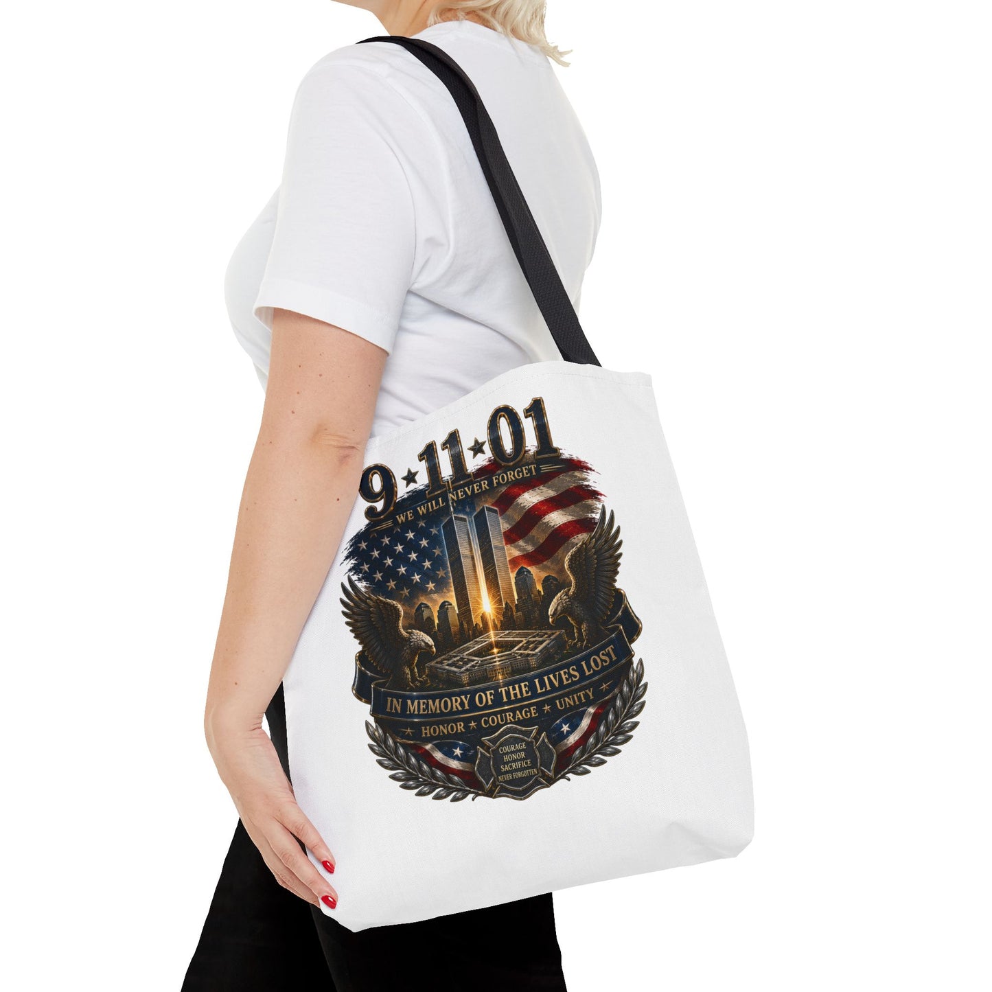 9/11 Memorial Tote Bag — We Will Never Forget Tribute Tote