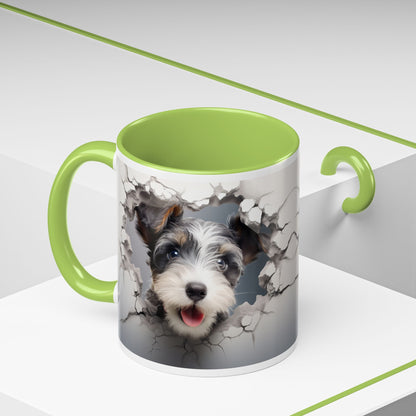 Minature Schnauzer Puppy Peek Accent Coffee Mug — Cute Dog Breakthrough Design (11/15oz)