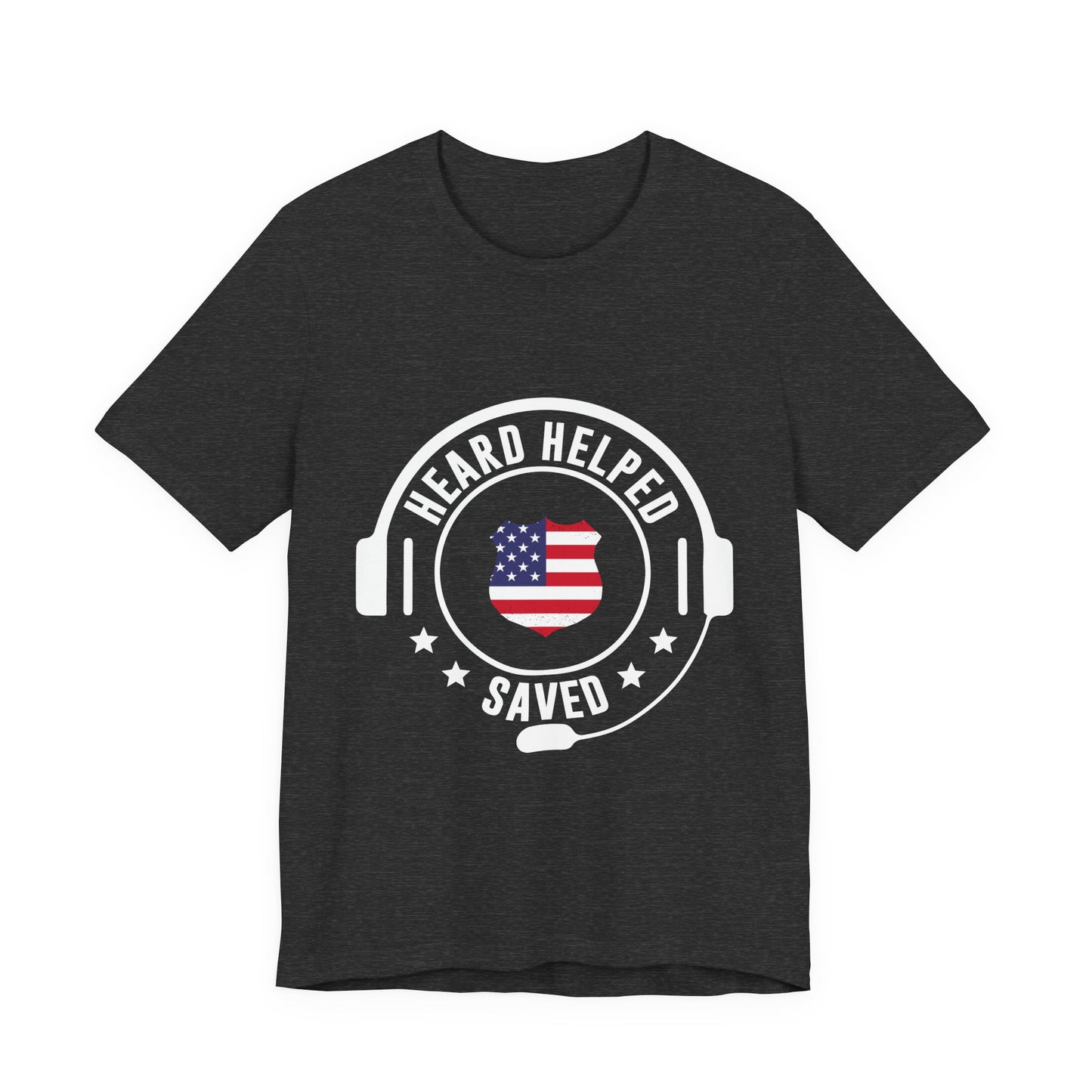 Headset Logo T-Shirt — "Heard Helped Saved" American Flag Design