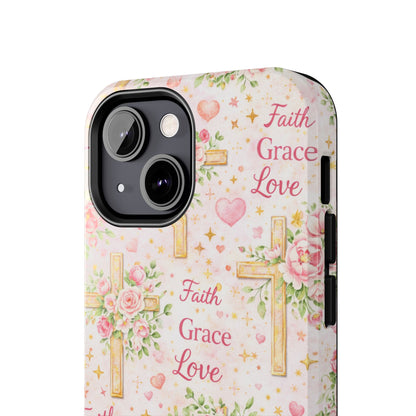 Faith Grace Love Cross Phone Case | Christian Floral iPhone Case