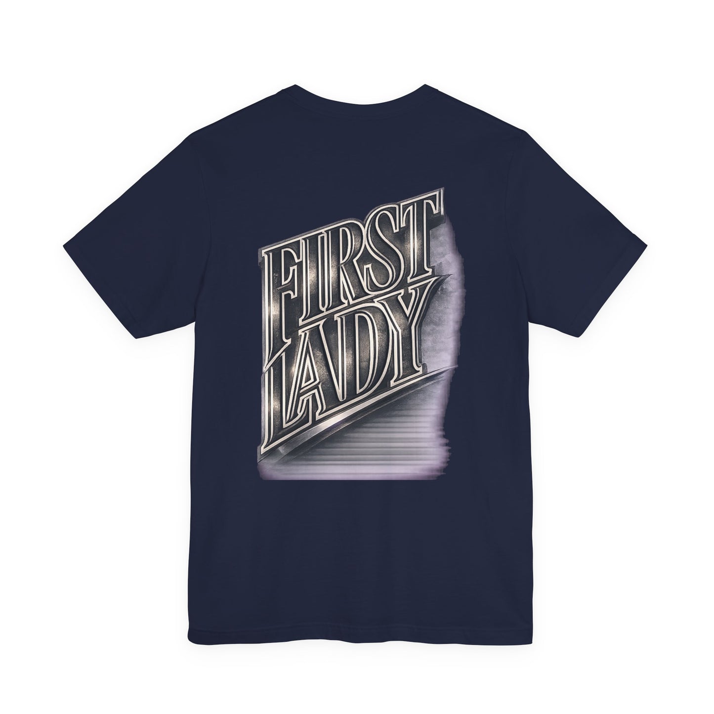 First Lady Graphic Tee — Retro Metallic Script Short Sleeve Shirt