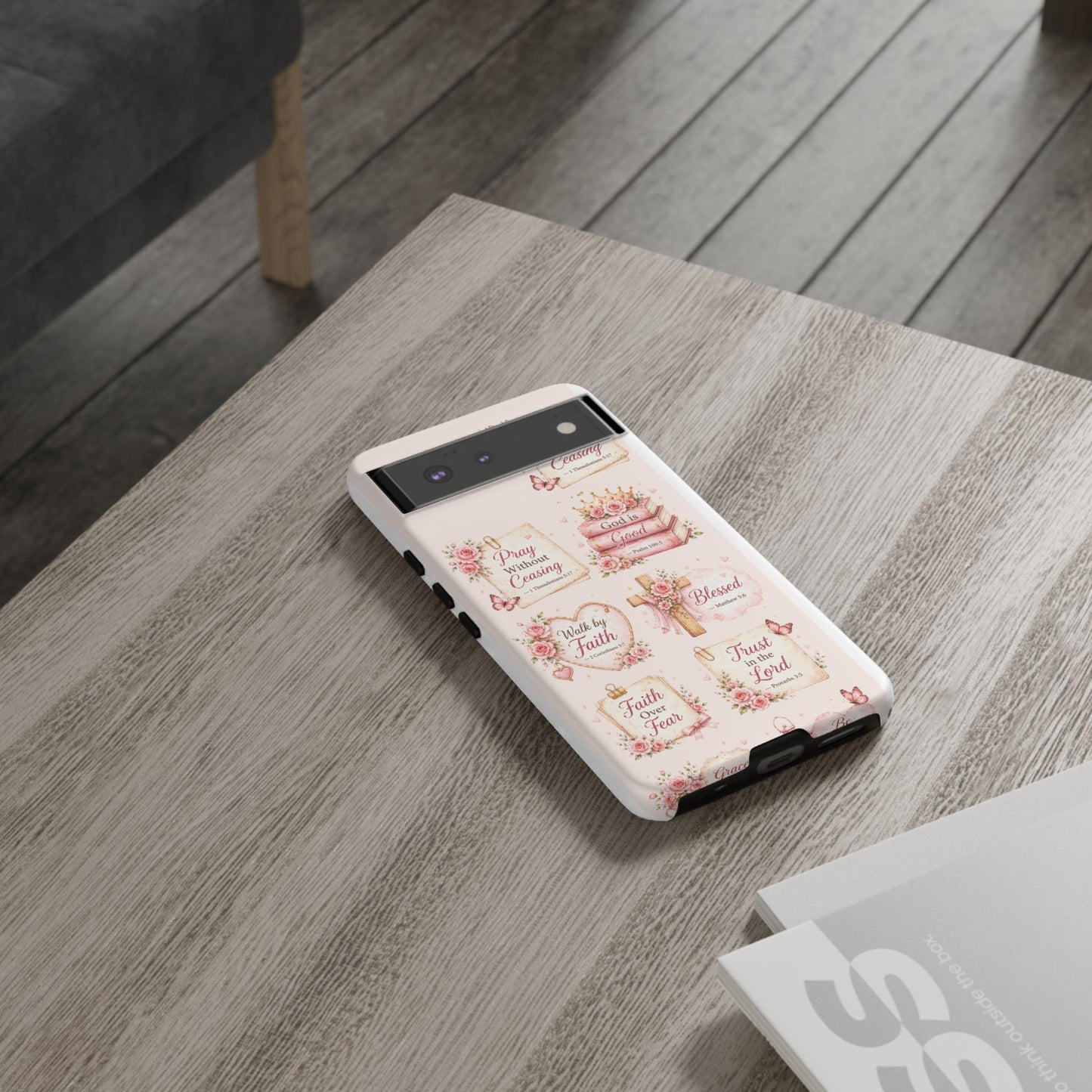 Christian Floral Phone Case — "Pray Without Ceasing" Faith Cross Design