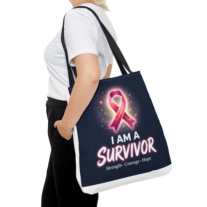 Survivor Ribbon Tote Bag — "I Am A Survivor" Breast Cancer Awareness Tote