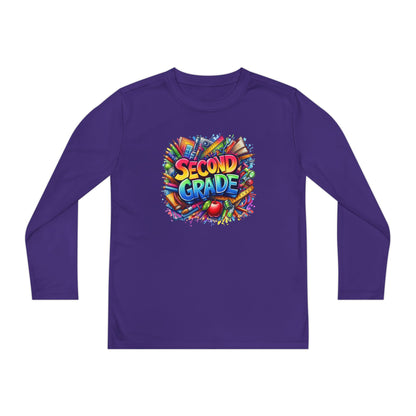 Second Grade Youth Long Sleeve Tee — Colorful School Supplies Back-to-School Shirt