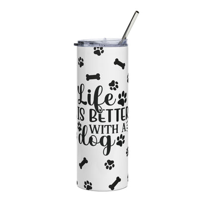 Dog Lover 20oz Stainless Tumbler — "Life Is Better With A Dog" Paw Print Travel Cup