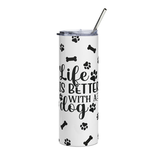 Dog Lover 20oz Stainless Tumbler — "Life Is Better With A Dog" Paw Print Travel Cup
