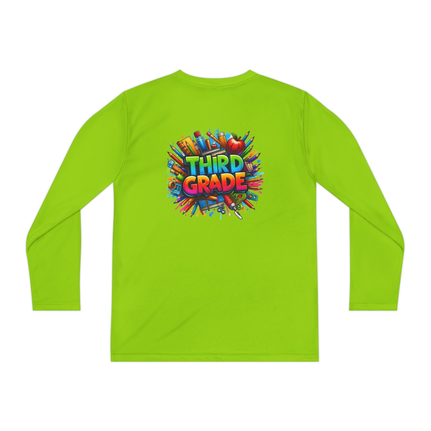 Third Grade Youth Long Sleeve Tee — Colorful School Supplies Design