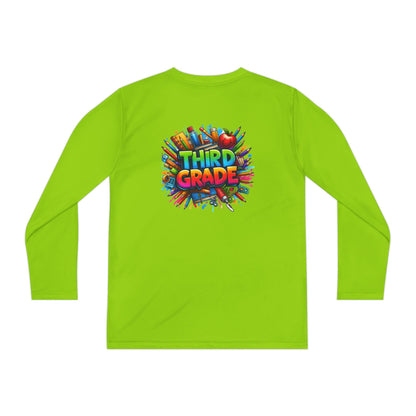 Third Grade Youth Long Sleeve Tee — Colorful School Supplies Design