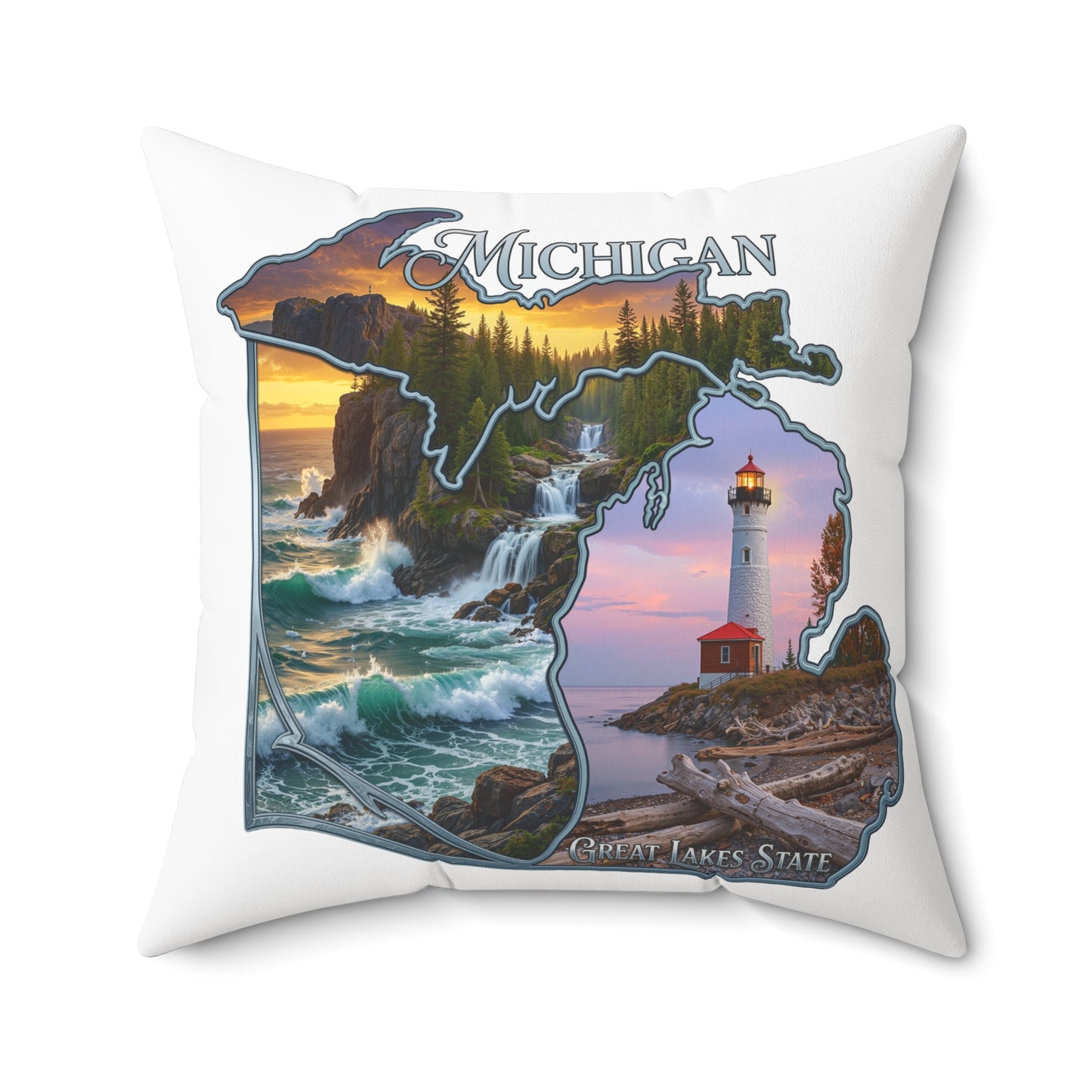 Michigan Lighthouse Decorative Pillow — Great Lakes Scenic State Home Accent