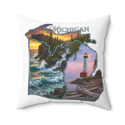 Michigan Lighthouse Decorative Pillow — Great Lakes Scenic State Home Accent