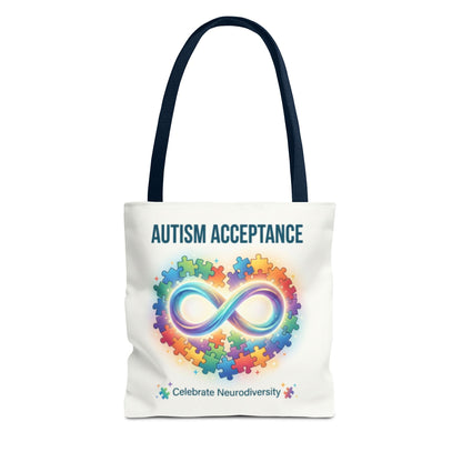 Autism Acceptance Tote Bag — Rainbow Neurodiversity Infinity Puzzle Design