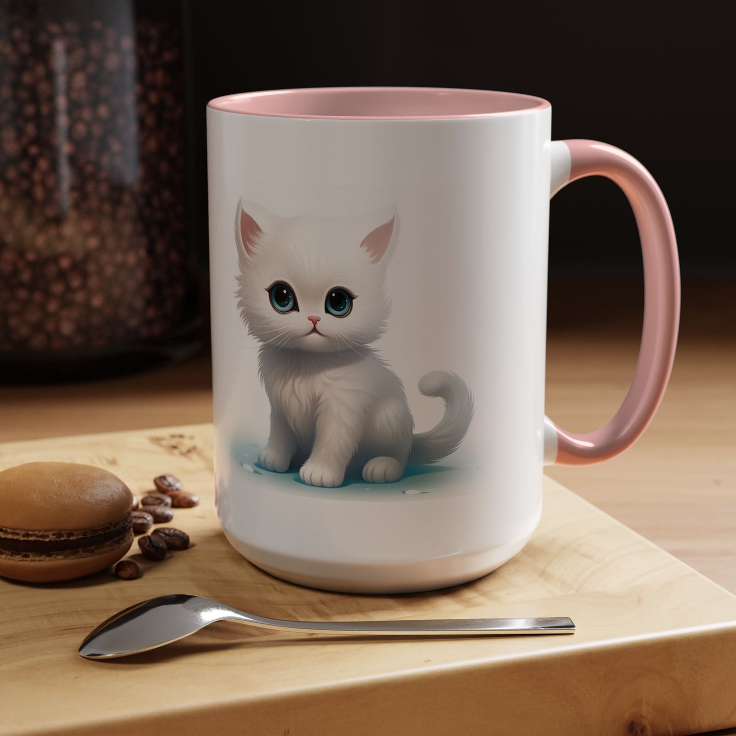Cute White Kitten Accent Coffee Mug — Cute Cat Coffee Cup (11/15oz)