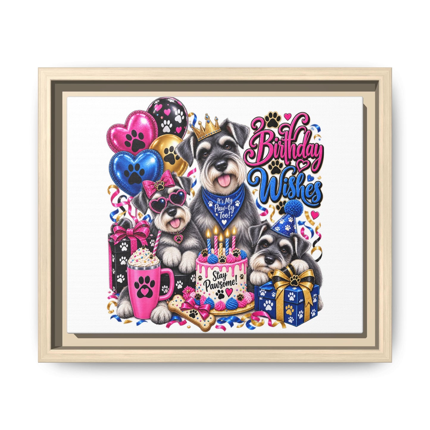 Birthday Wishes Schnauzer Canvas Print — Framed Matte Pet Artwork