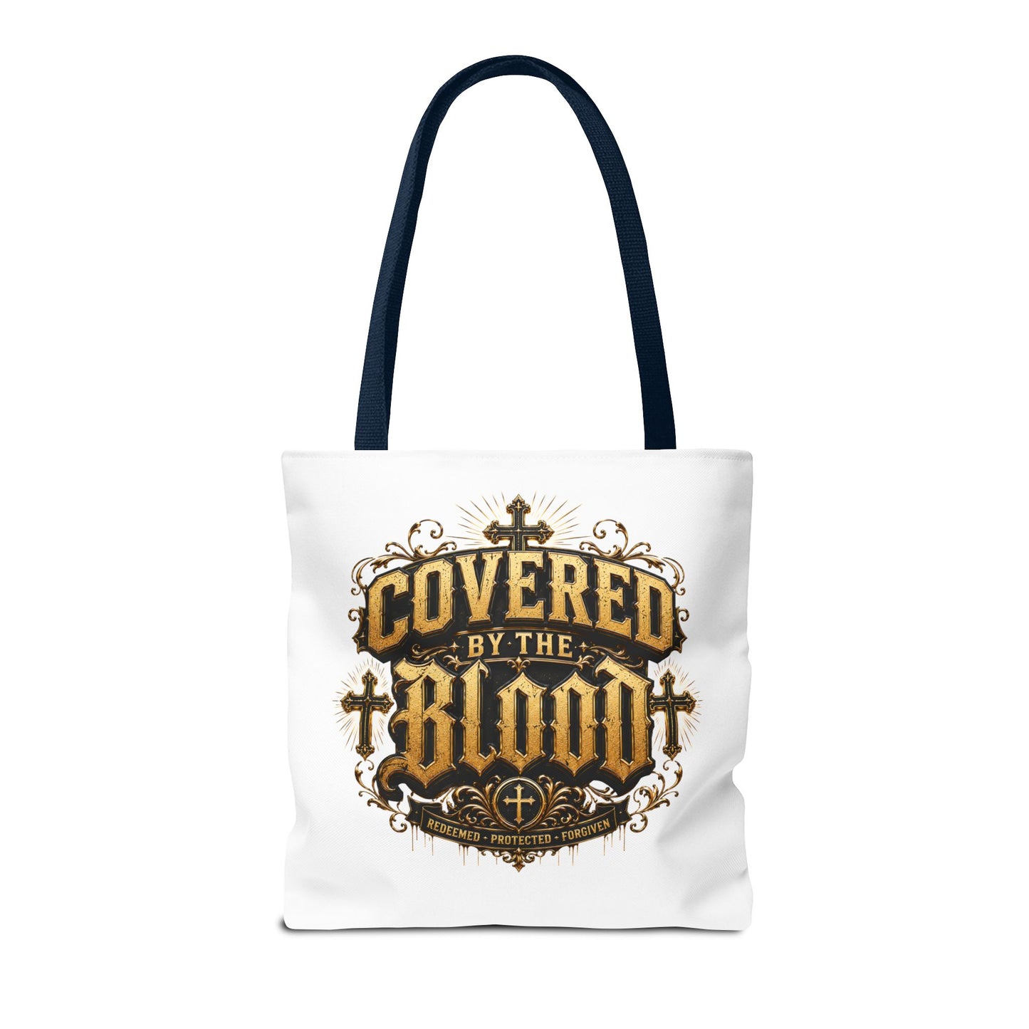 Covered by the Blood Tote Bag — Christian Cross Faith Canvas Tote