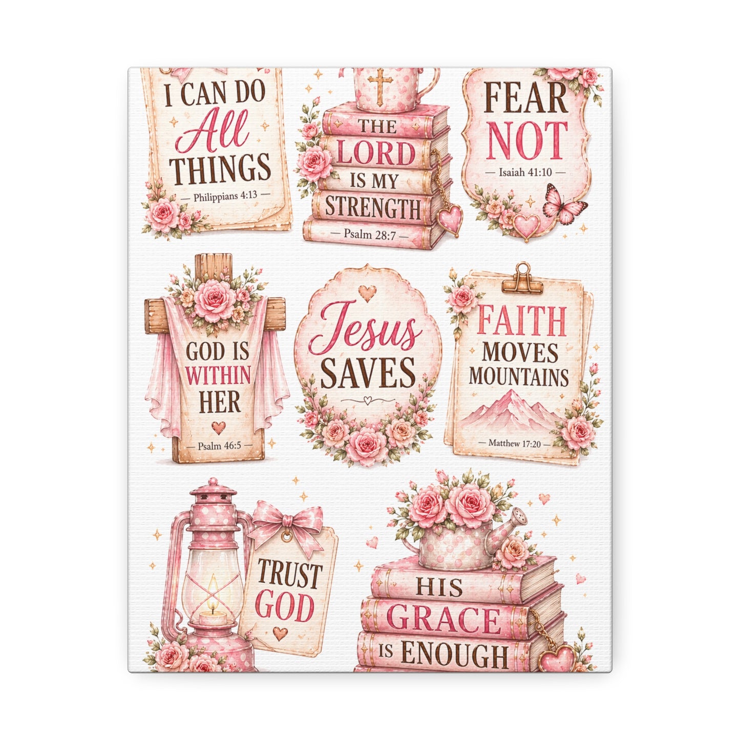 Christian Wall Art Canvas - 'Jesus Saves' Floral Faith Collage